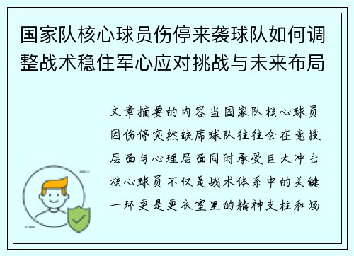 国家队核心球员伤停来袭球队如何调整战术稳住军心应对挑战与未来布局 国家队核心球员伤停来袭球队如何调整战术稳住军心应对挑战与未来布局